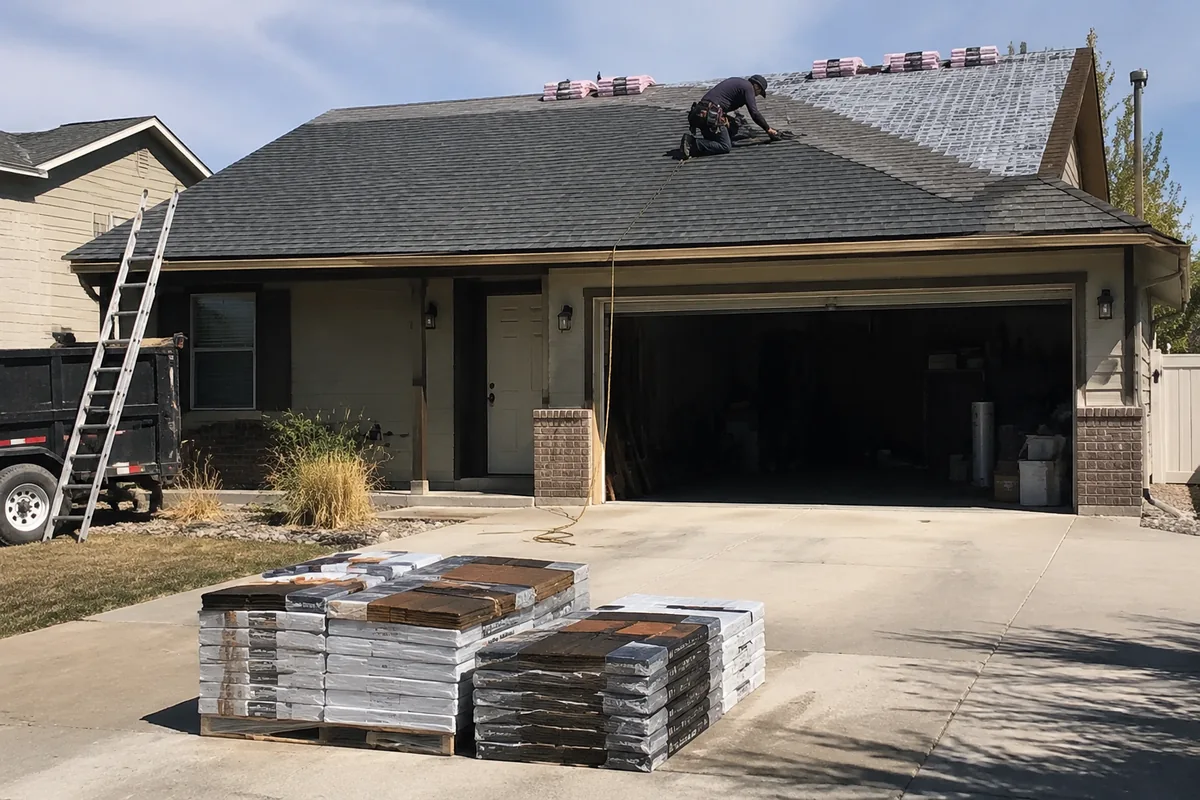 3-Tab Shingle Roof Replacement underway on a property in Boise, ID