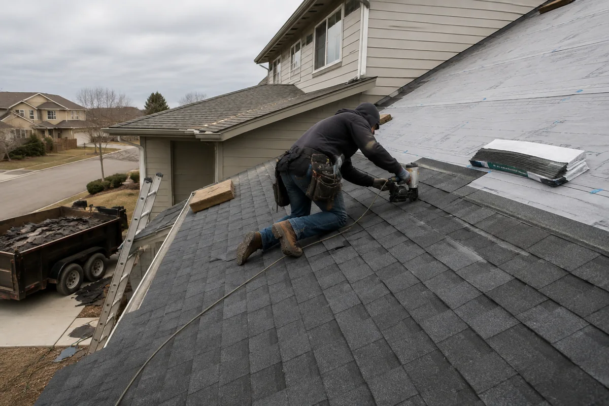 Architectural Shingle Roof Replacement underway on a property in Boise, ID